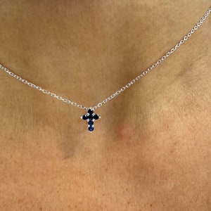 Sapphire Cross Necklace / Small Cross Necklace / Mini Sapphire Cross Necklace / Dainty Cross / Dainty Cross Necklace / Everyday Cross