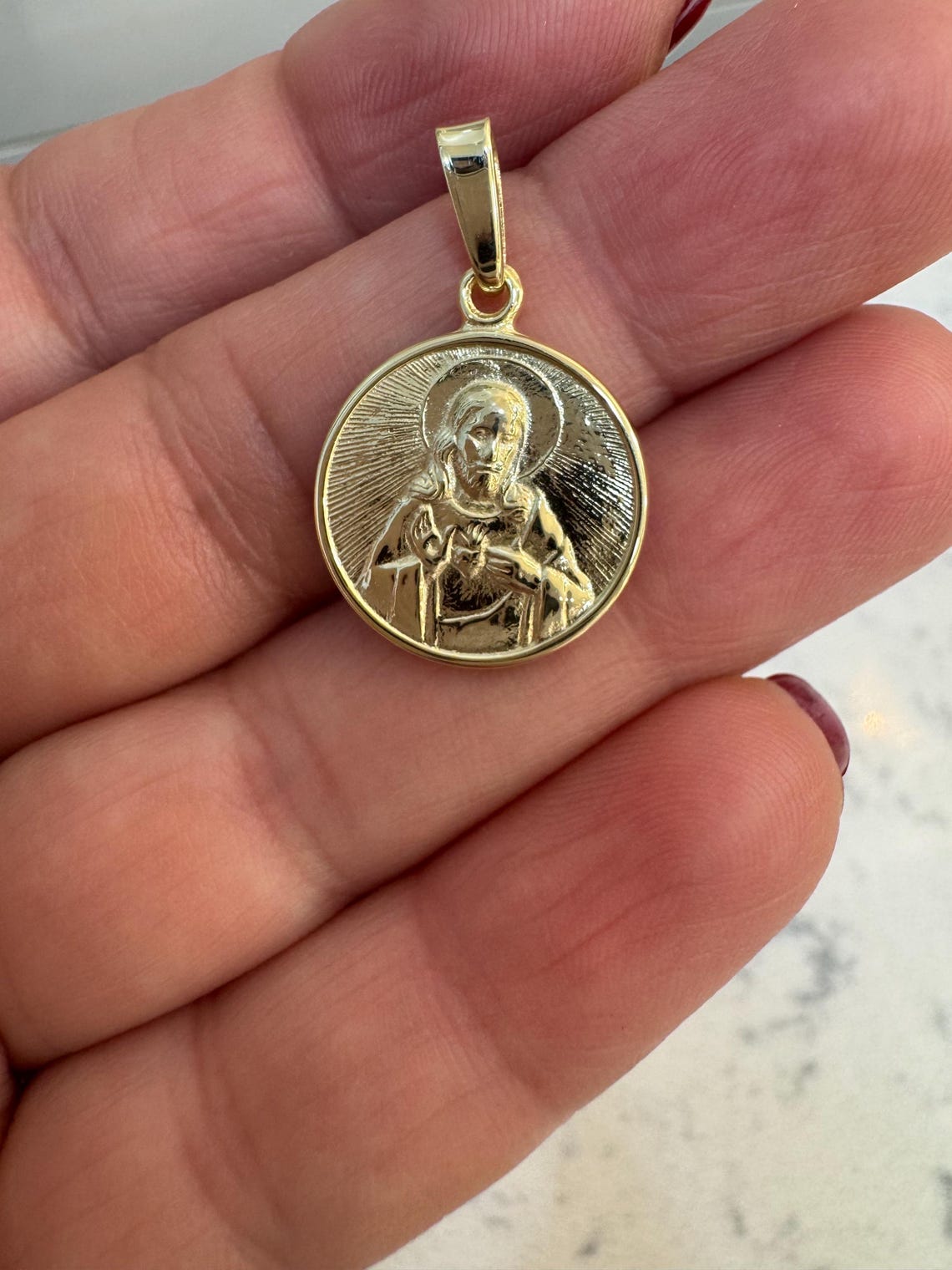 Sacred Heart of Jesus Pendant: Gold Sterling Silver Medallion - Etsy