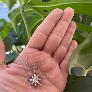 Large North Star Necklace: Sterling Silver Starburst Charm