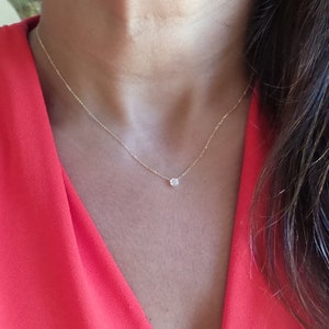 Diamond Necklace / 14 Gold Solitaire Diamond Necklace / Diamond Bezel Necklace / Minimalist Diamond Necklace / Dainty Diamond / Bridal Gift image 1