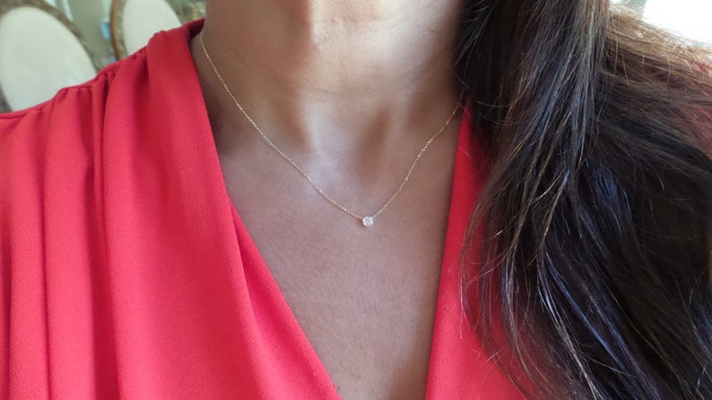 Diamanten ketting / 14 gouden solitaire diamanten ketting / diamanten bezel ketting / minimalistische diamanten ketting / sierlijke diamant / bruidscadeau afbeelding 1