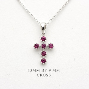 Ruby Cross Necklace: Red Birthstone Layering Necklace