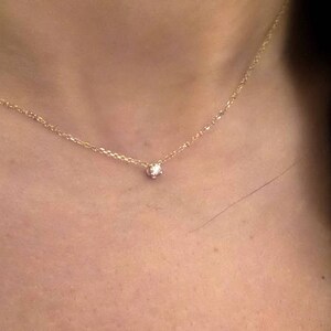 Diamond Necklace 0.05ct / 14k Gold Diamond Solitaire Necklace / Diamond ProngSet Necklace / Floating Diamond / Dainty Diamond Necklace / Min image 5