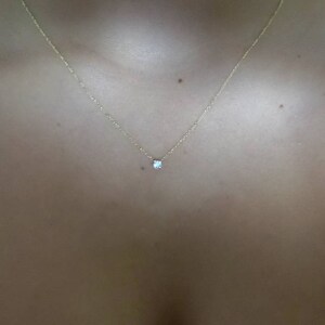 Diamond Necklace 0.05ct / 14k Gold Diamond Solitaire Necklace / Diamond ProngSet Necklace / Floating Diamond / Dainty Diamond Necklace / Min image 7