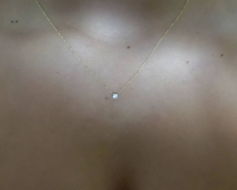Diamond Necklace 0.05ct / 14k Gold Diamond Solitaire Necklace / Diamond ProngSet Necklace / Floating Diamond / Dainty Diamond Necklace / Min image 7