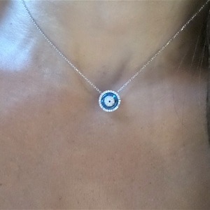 Evil Eye Necklace / Glass Evil Eye Necklace / Sterling Silver CZ Evil Eye Necklace / Protection Necklace / Kabbalah Jewelry