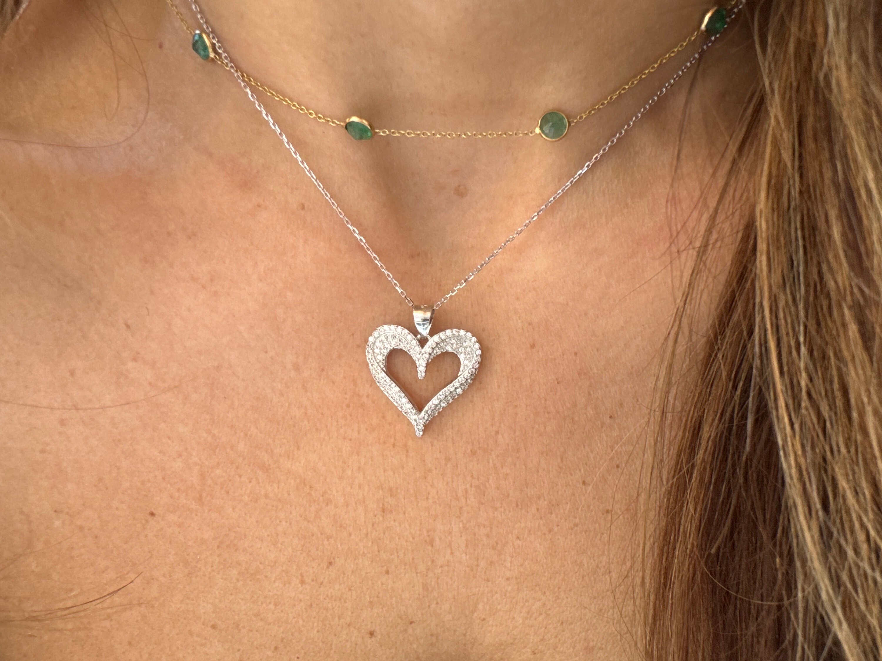 Sterling Silver CZ Heart Necklace: Rhodium Plated Pendant - Etsy