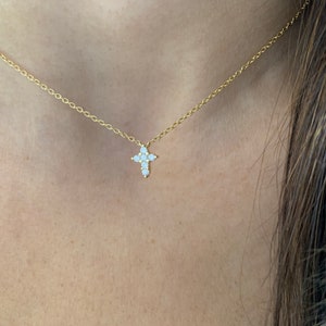 Gold Small Cross Necklace: Dainty Religious Jewelry