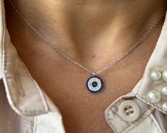 Sterling Silver Evil Eye Necklace: Adjustable Protection Jewelry