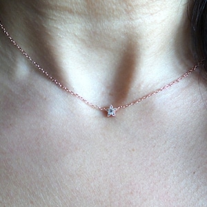 Rose Gold Star Necklace: Dainty Cubic Zirconia Sterling Silver Charm