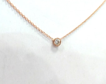 Zierliche 0.05ct Diamant Kette: 14k Rose Gold Brillant Solitaire