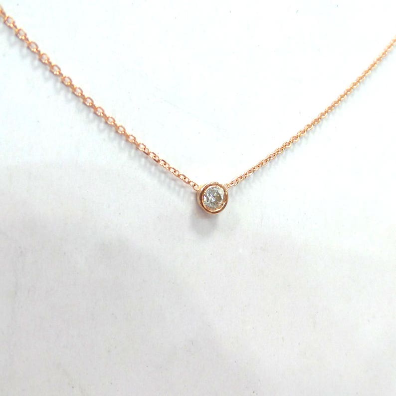 Diamond Necklace / 14k Rose Gold Solitaire Diamond Necklace / Diamond Bezel Necklace / Minimalist Diamond Necklace / Dainty Diamond / Gift image 5