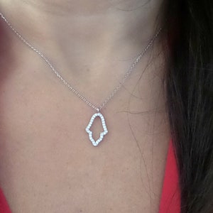 Hamsa Necklace / Sterling Silver Hamsa Necklace / Cubic Zirconia Hamsa Necklace /  Hamsa Hand Necklace / Dainty Hamsa / Kabbalah Necklace