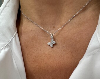 Dainty CZ Butterfly Necklace: Sterling Silver Charm Pendant