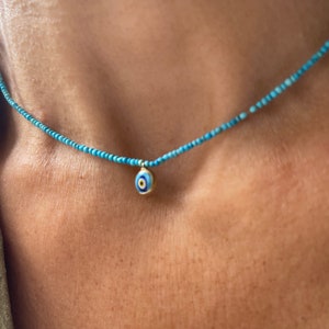 Türkis Evil Eye Charm Perlen Halskette / Evil Eye Blau Türkis Halskette / Türkis Evil Eye Choker Halskette
