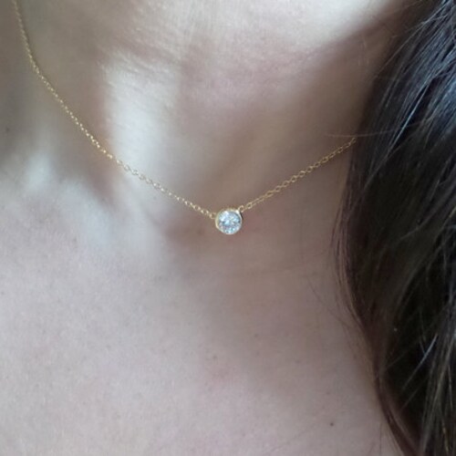 Diamond Solitaire Necklace / CZ 