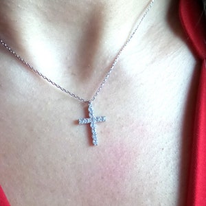 Diamond Cz Cross Necklace / Sterling Silver Cross Necklace / Diamond Cz Cross Necklace / Cz Cross Pendant / Dainty Cross Necklace