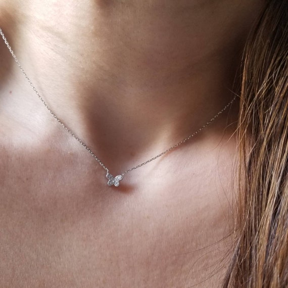 Silver Dainty Diamante Butterfly Necklace