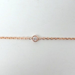 Diamond Ankle Bracelet / 14k Rose Gold Solitaire Diamond Ankle Bracelet / Diamond Bezel Anklet / Minimalist Diamond Ankle Bracelet