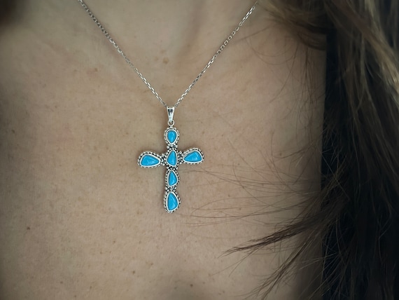 【待望の最新作】≪HARPO≫ SV925 Turquoise Cross Necklace Turquoise Cross Pendant / Silver Large Turquoise Cross