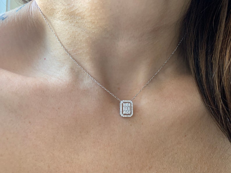 Baguette Diamond CZ Necklace / Gold Diamond Baguette Round Cz Necklace / Silver Diamond Cz Necklace image 10