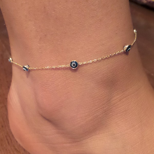 Evil Eye Ankle Bracelet / Gold Evil Eye Ankle Bracelet / Trendy Glass Ankle Bracelet / Evil Eye Anklet / Evil Eye Anklet