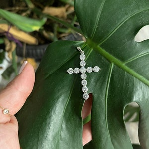 Diamond Cz Cross Necklace / Large Cross Necklace / Silver Diamond Cz Cross Necklace / Cz Cross Pendant / Dainty Cross Necklace