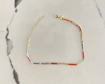 Bar Anklet / Colored Bar Station Ankle Bracelet / Gold Multi Colored Bar Anklet /