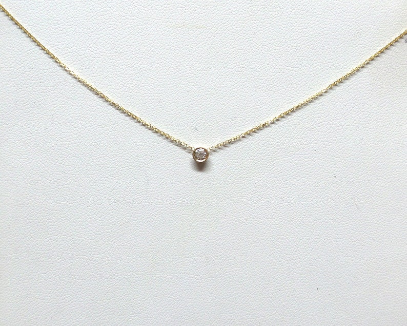 Diamond Necklace / 14 Gold Solitaire Diamond Necklace / Diamond Bezel Necklace / Minimalist Diamond Necklace / Dainty Diamond / Bridal Gift image 5