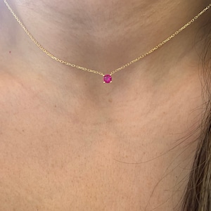 Ruby Solitaire Necklace: Yellow Gold Plated Sterling Silver Prong Pendant