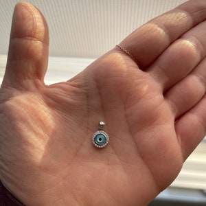 Sterling Silver Evil Eye Necklace: Round Blue Enamel Pendant