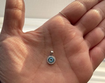 Evil Eye Necklace / Sterling Silver Evil Eye Pendant / Round Evil Eye Pendant / Blue Evil Eye Pendant