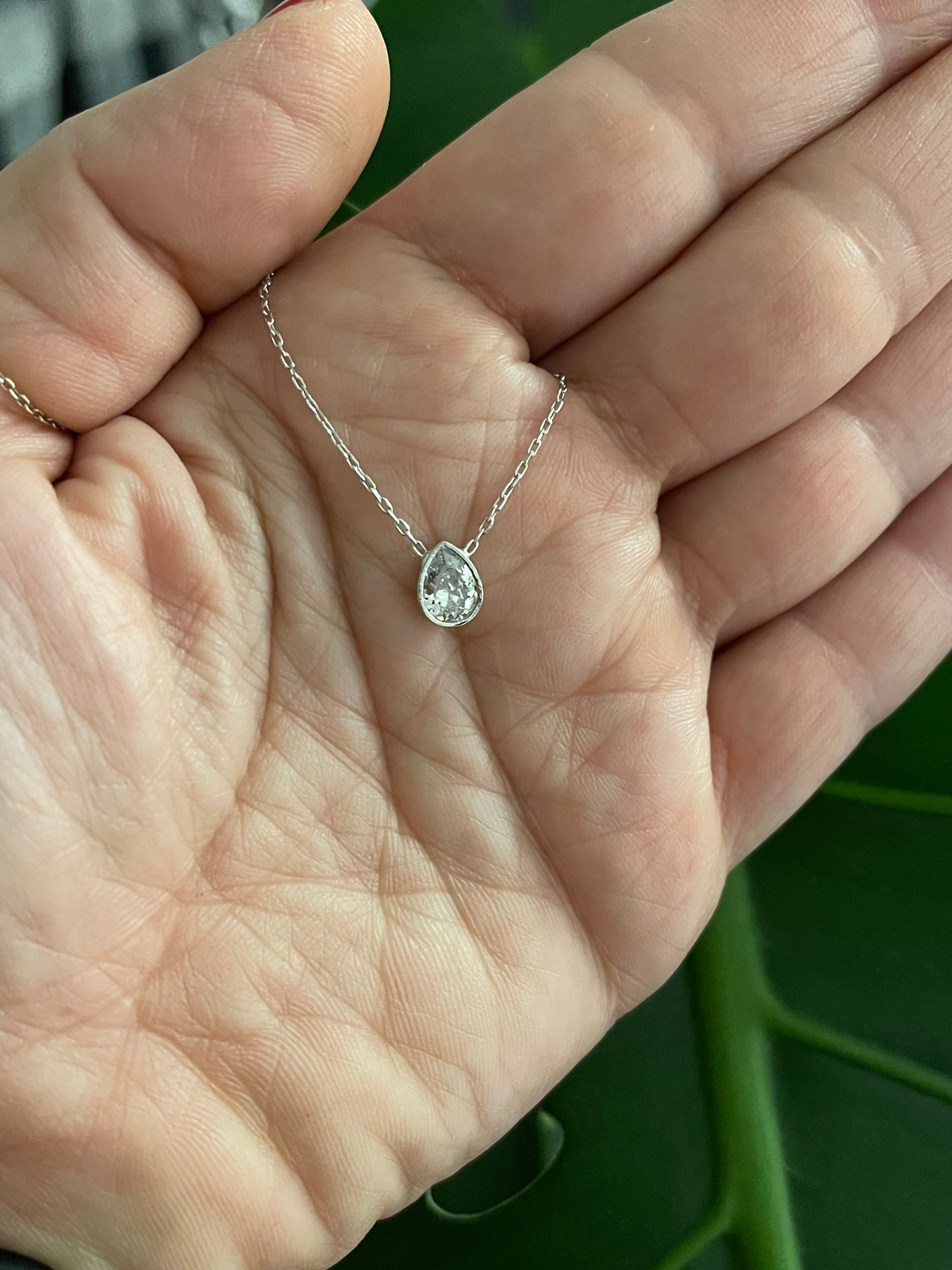 Pear CZ Solitaire Necklace: Sterling Silver Bridal Pendant