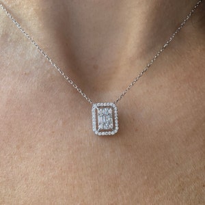 Baguette Diamond CZ Necklace / Gold Diamond Baguette Round Cz Necklace / Silver Diamond Cz Necklace image 8