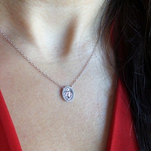 Sterling Silver Virgin Mary Necklace: CZ Guadalupe Medallion Pendant