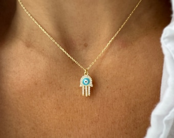Collar de ojo turco hecho a mano: chapado en oro 925. Protección.