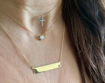 Bar Necklace / Diamond Cz Bar Necklace / Gold Bar Necklace / Layering Bar Necklace / Trendy Bar Necklace