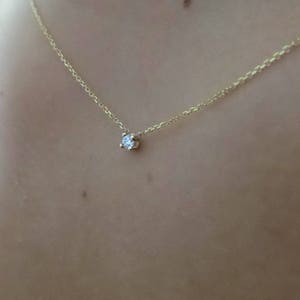 Diamond Necklace 0.05ct / 14k Gold Diamond Solitaire Necklace / Diamond ProngSet Necklace / Floating Diamond / Dainty Diamond Necklace / Min image 10