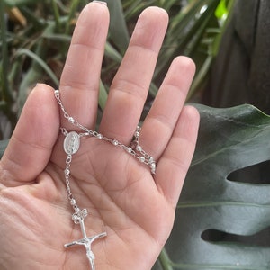 Cross Crucifix Rosary Necklace / Silver Cross Rosary Bead Necklace / Rosary Bead Necklace / Cross Necklace / Virgin Mary Necklace
