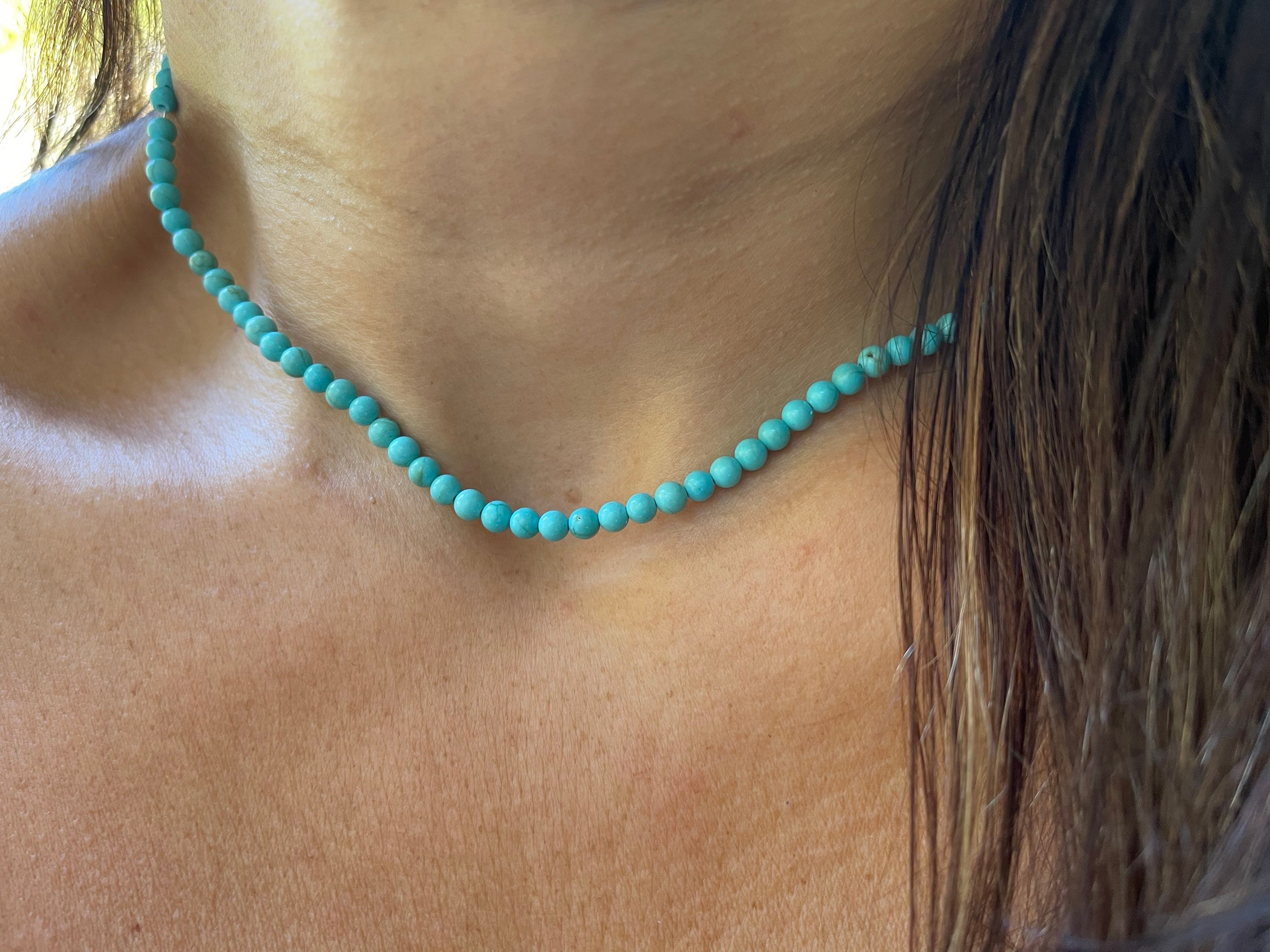 HeyMeili Boho Turchese Collana Choker Vintage Amore Ciondolo Collana Argento Placcato Oro Perline Turchese Gioielli per Le Donne Ragazze