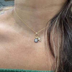Evil Eye Cross Necklace / Small Evil Eye Cross Charm Necklace / Layering Cross Protection Necklace / Dainty Cross Evil eye Charm