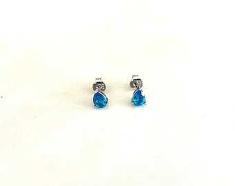Blue Cz Earrings / Sterling Silver Blue Gemstone Earring / Pushback lightweight everyday earrings