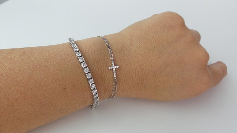 Cross Bracelet Diamond Cz Cross Bracelet Small Cross Bracelet Sterling Silver Cross Dainty Cross Bracelet Minimalist Cross