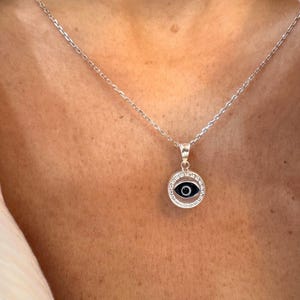 Sterling Silver Evil Eye Pendant Necklace: Round Charm