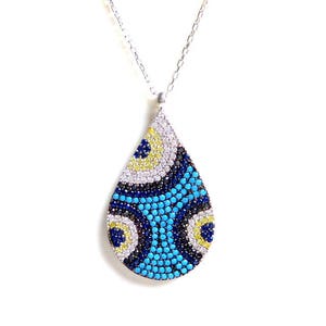 Sterling Silver Evil Eye Necklace: Nano Turquoise Teardrop Pendant