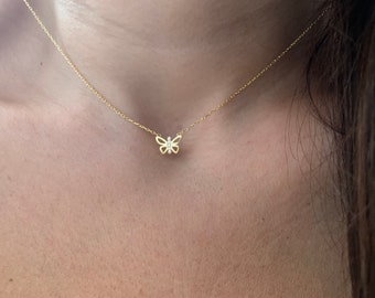 Dainty CZ Butterfly Necklace: Sterling Silver, Yellow Gold