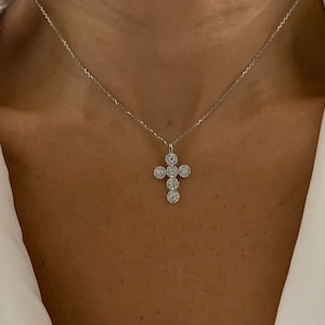 Sterling Silver CZ Cross Necklace: Communion Baptism Gift