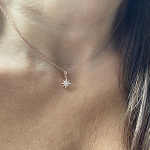 Gold Starburst Necklace: Cubic Zirconia North Star Charm