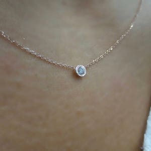 Diamond Necklace / 14k Rose Gold Solitaire Diamond Necklace / Diamond Bezel Necklace / Minimalist Diamond Necklace / Dainty Diamond / Gift image 8