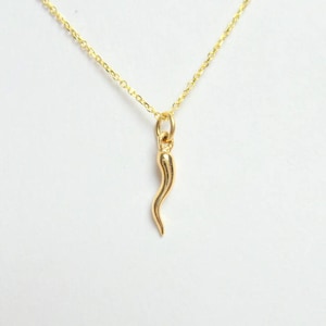 14k Yellow Gold Italian Horn Necklace: Good Luck Charm